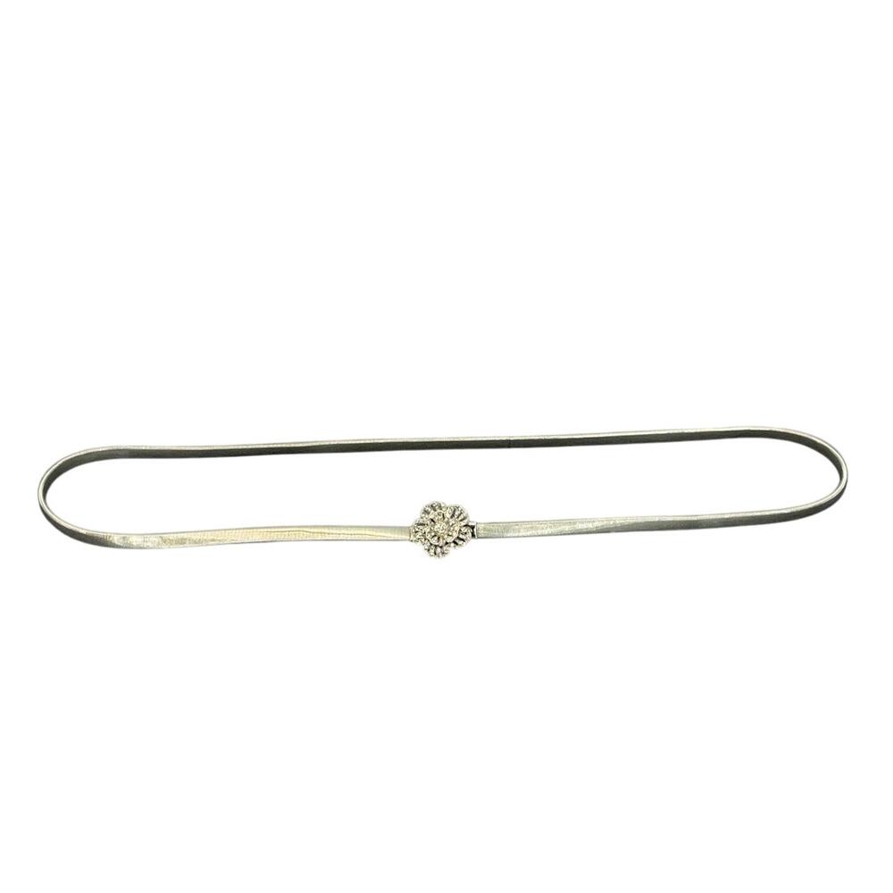 Silver Metal Stretch Vintage Jeweled Rhinestone Flower Buckle Belt Women 40”-50”